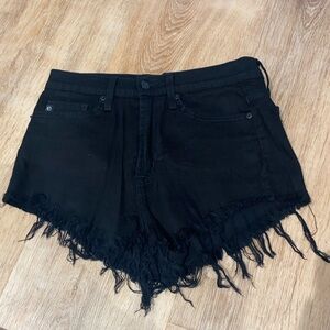 Black Frayed Edge High Waist Shorts